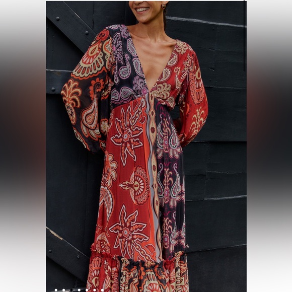 Farm Rio Black Sweet Mermaids V Neck Maxi Dress sz large new with tag - Picture 3 of 8